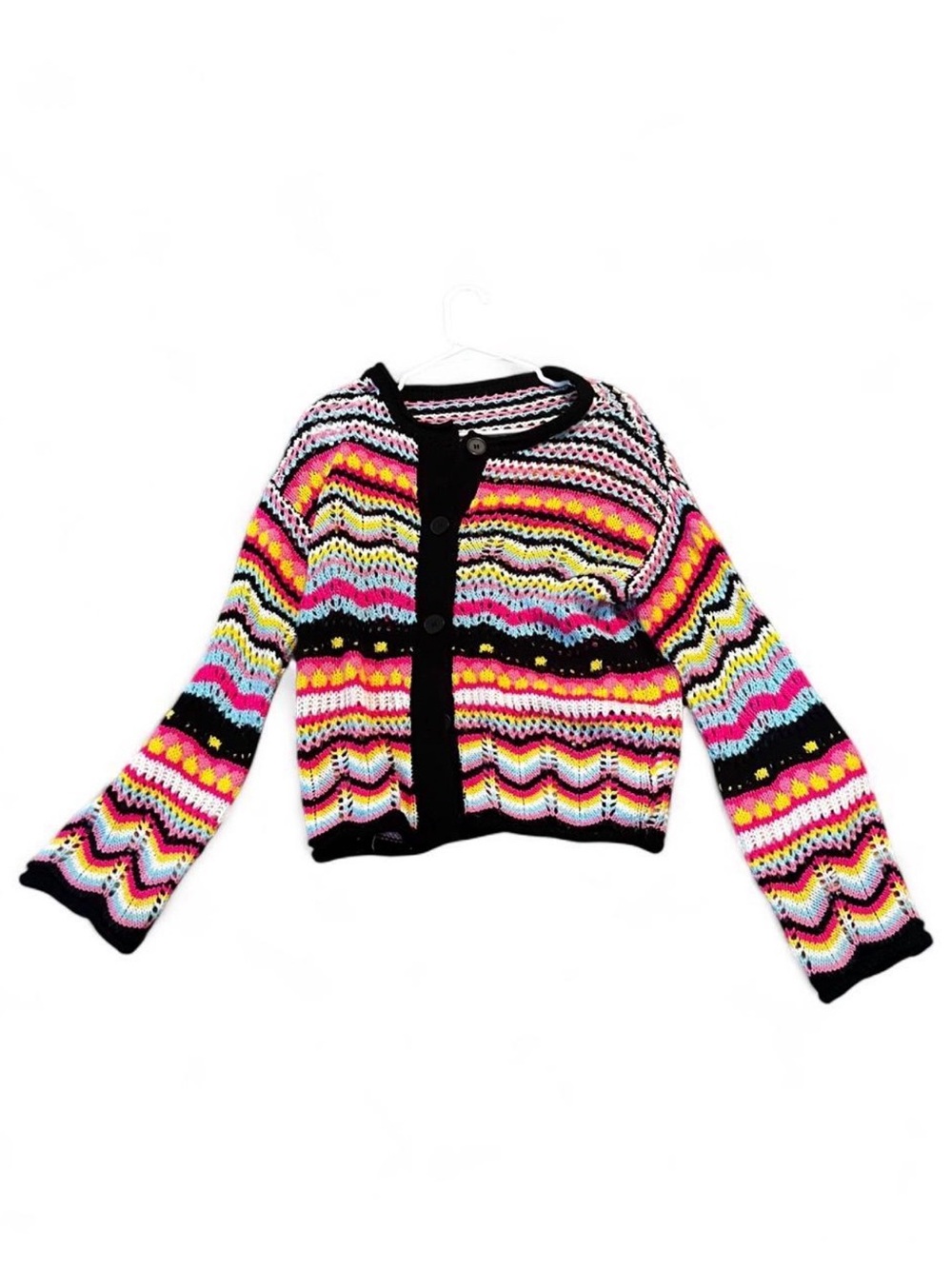 Multicolor Striped Crochet Cardigan NO TAG FITS LIKE SMALL